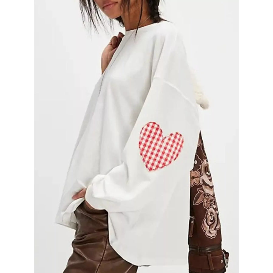 Heart Patch Long Sleeve Sweatshirt Apparel and Accessories