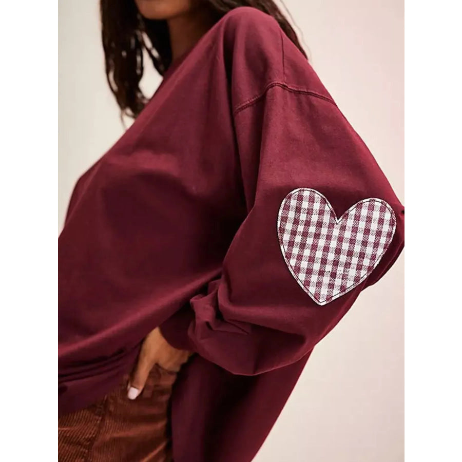 Heart Patch Long Sleeve Sweatshirt Apparel and Accessories
