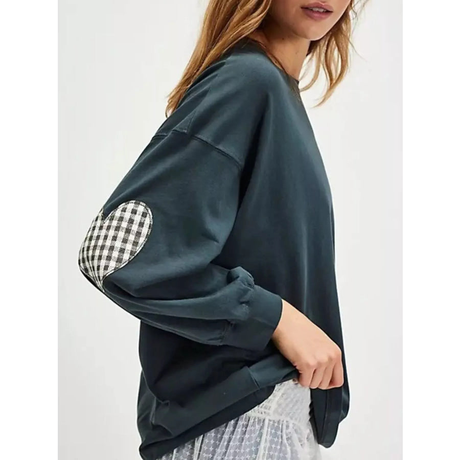 Heart Patch Long Sleeve Sweatshirt Green / S Apparel and Accessories