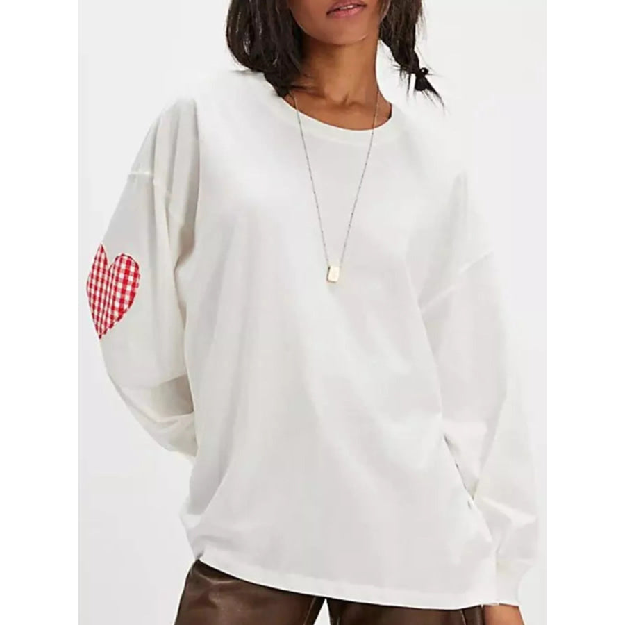 Heart Patch Long Sleeve Sweatshirt White / S Apparel and Accessories