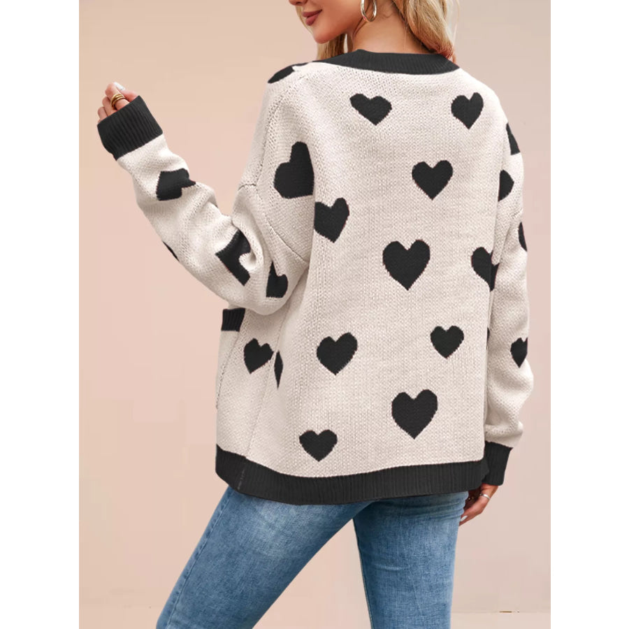 Heart Pattern Button-Up Knit Cardigan Apparel and Accessories