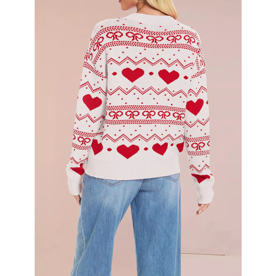 Heart Pattern Dropped Shoulder Sweater Apparel and Accessories