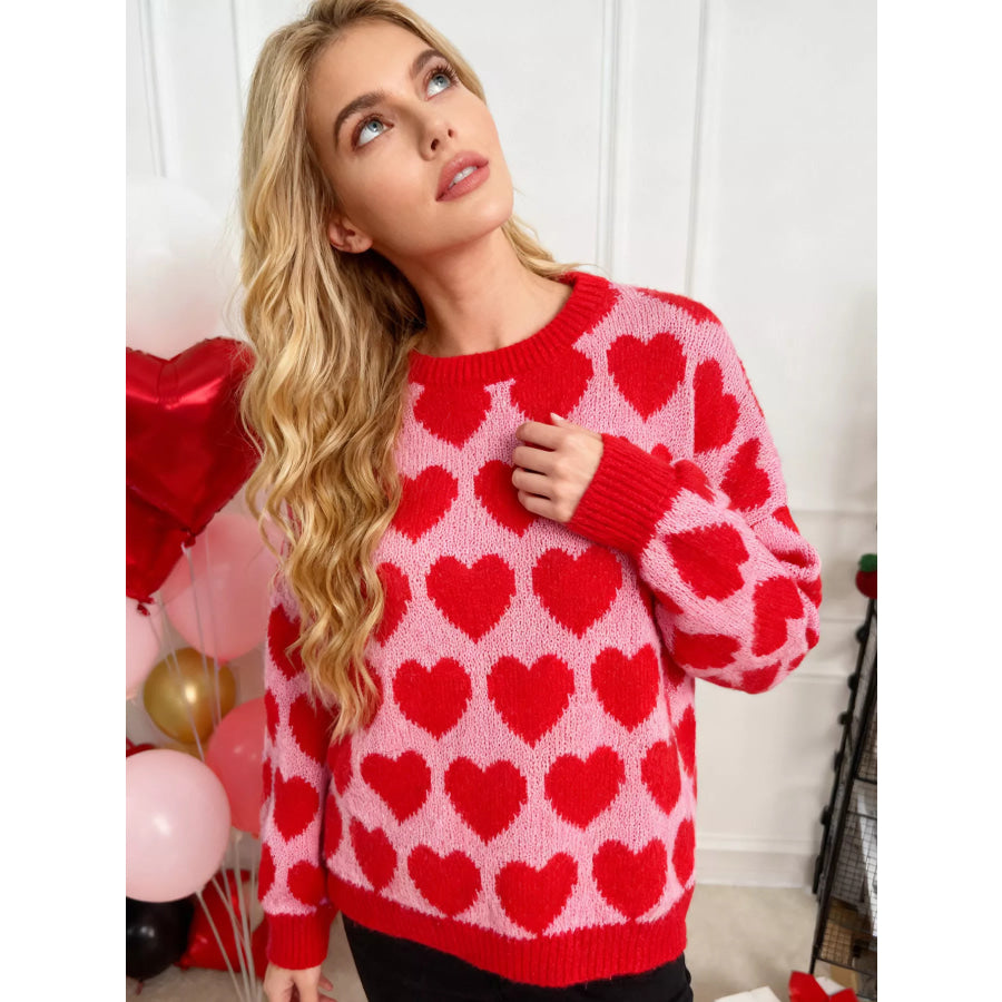Heart Pattern Dropped Shoulder Sweater Apparel and Accessories