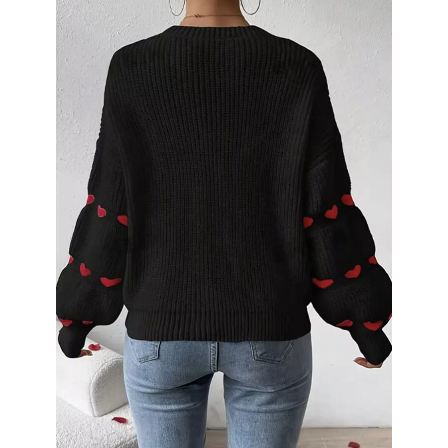 Heart Pattern Dropped Shoulder Sweater Apparel and Accessories