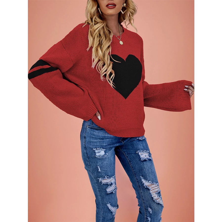 Heart Pattern Dropped Shoulder Sweater Apparel and Accessories