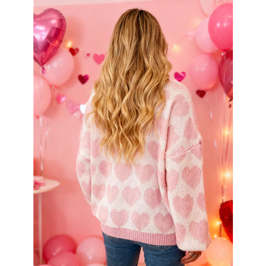 Heart Pattern Dropped Shoulder Sweater Apparel and Accessories