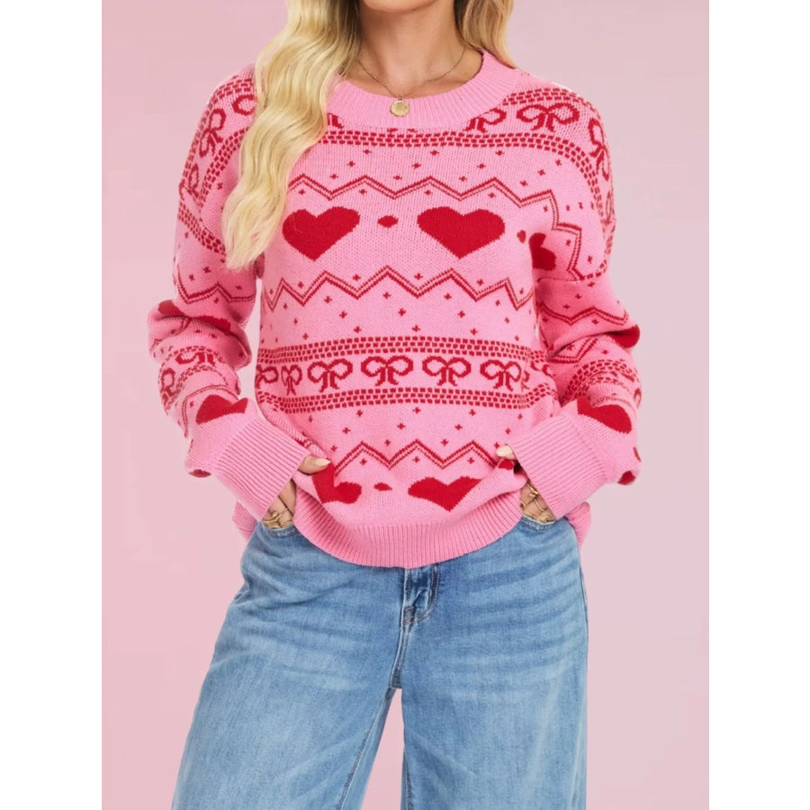 Heart Pattern Dropped Shoulder Sweater Apparel and Accessories