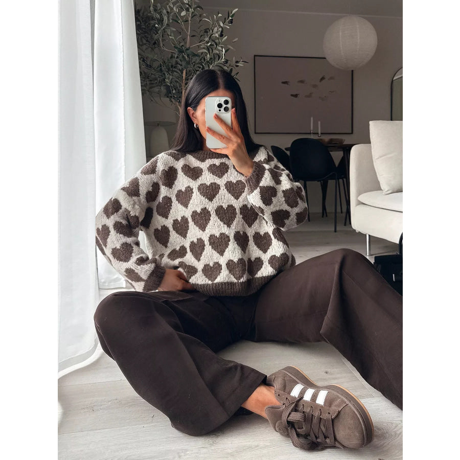 Heart Pattern Dropped Shoulder Sweater Apparel and Accessories