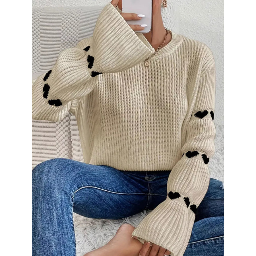 Heart Pattern Dropped Shoulder Sweater Apparel and Accessories