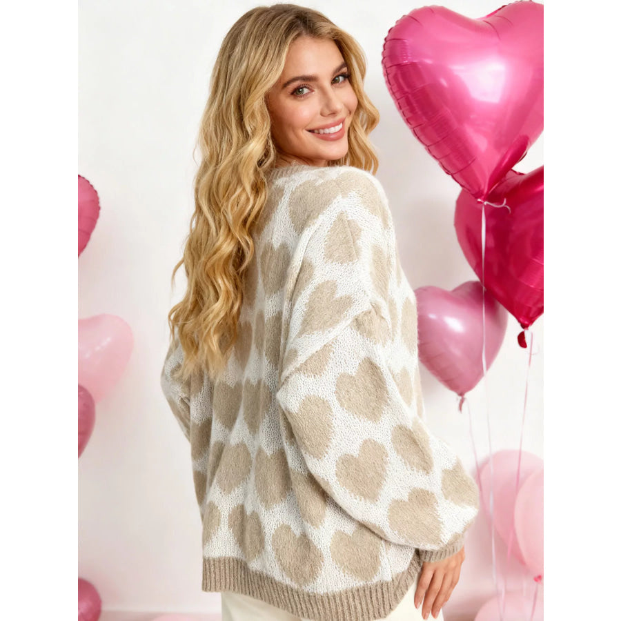 Heart Pattern Dropped Shoulder Sweater Apparel and Accessories