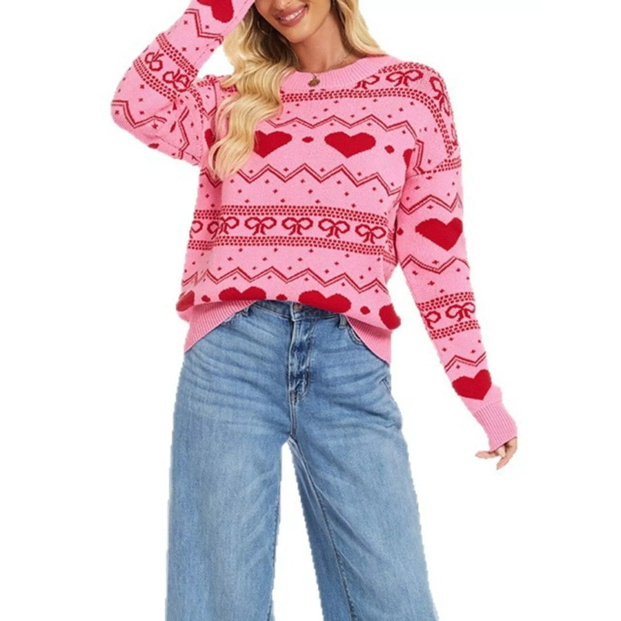 Heart Pattern Dropped Shoulder Sweater Apparel and Accessories