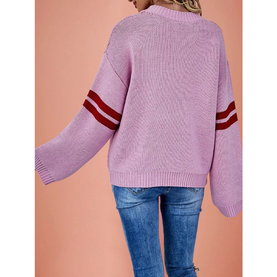 Heart Pattern Dropped Shoulder Sweater Pink / S Apparel and Accessories