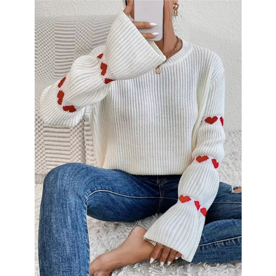 Heart Pattern Dropped Shoulder Sweater Apparel and Accessories