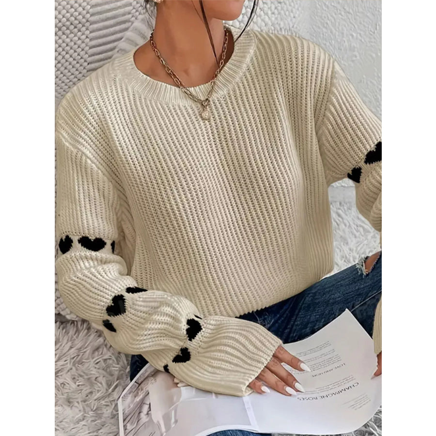 Heart Pattern Dropped Shoulder Sweater Apparel and Accessories