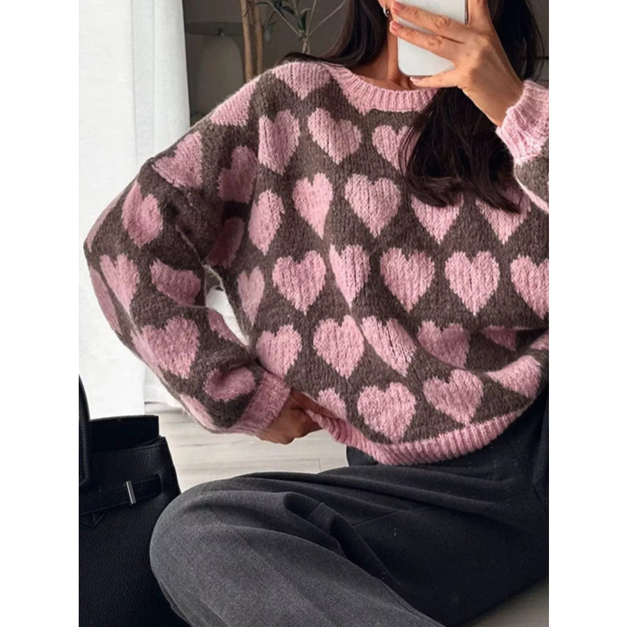 Heart Pattern Dropped Shoulder Sweater Apparel and Accessories