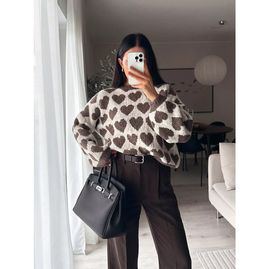 Heart Pattern Dropped Shoulder Sweater Apparel and Accessories