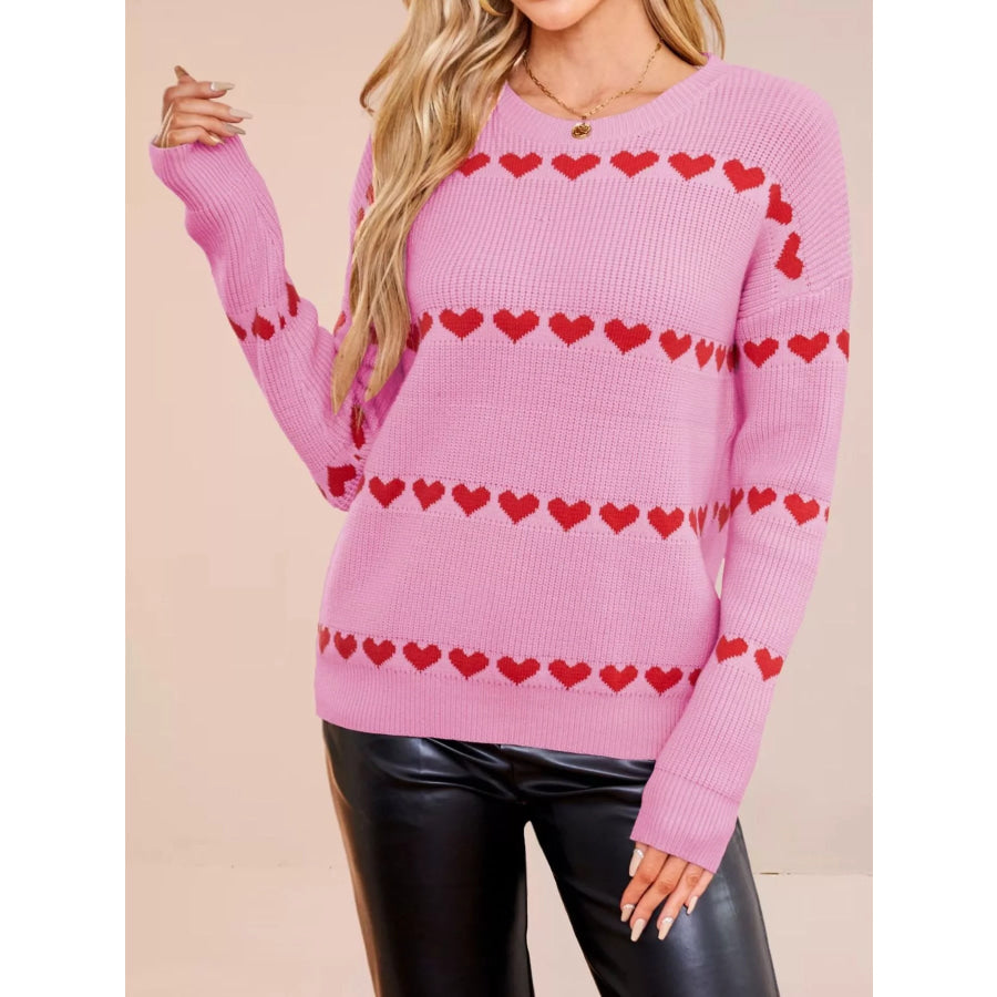 Heart Pattern Dropped Shoulder Sweater Apparel and Accessories