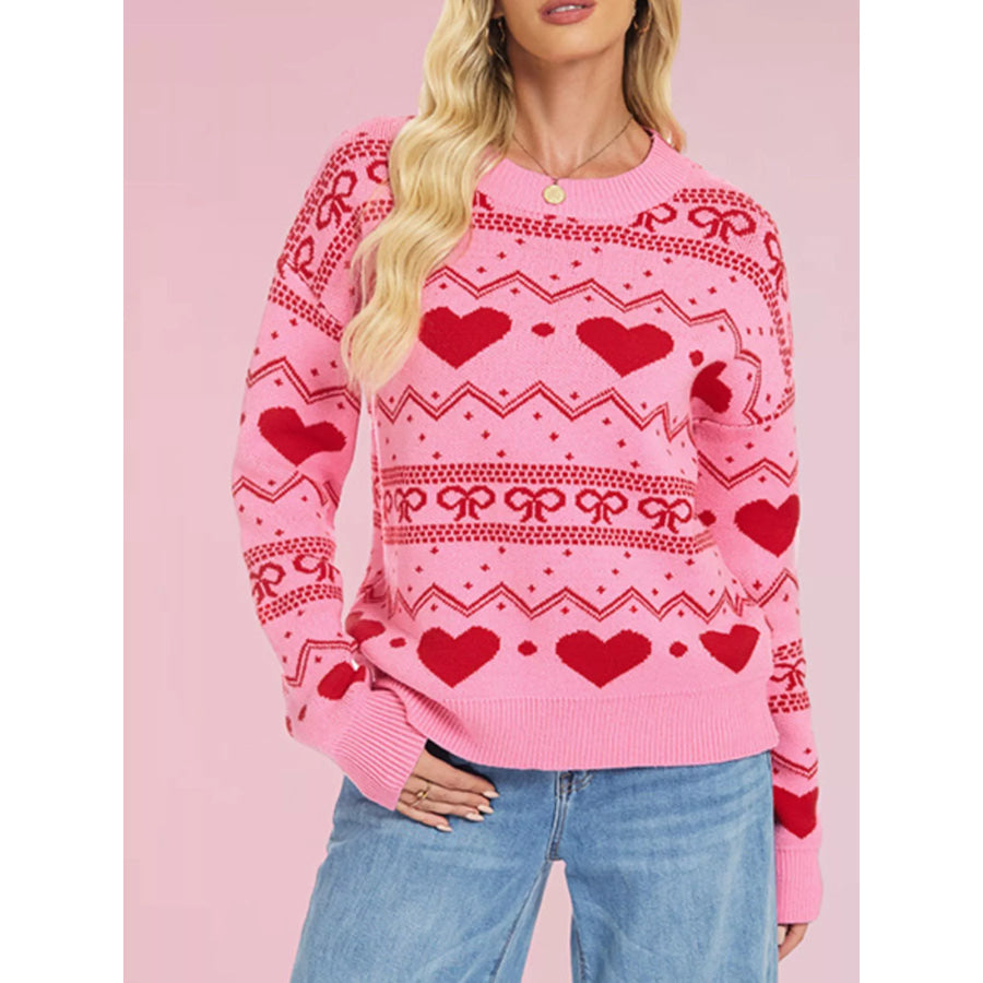Heart Pattern Dropped Shoulder Sweater Apparel and Accessories