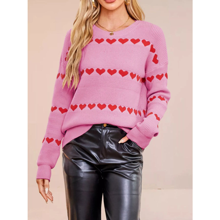 Heart Pattern Dropped Shoulder Sweater Apparel and Accessories