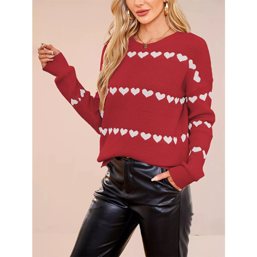 Heart Pattern Dropped Shoulder Sweater Apparel and Accessories