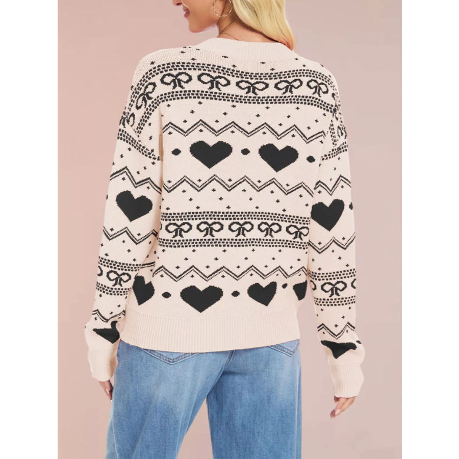 Heart Pattern Dropped Shoulder Sweater Apparel and Accessories