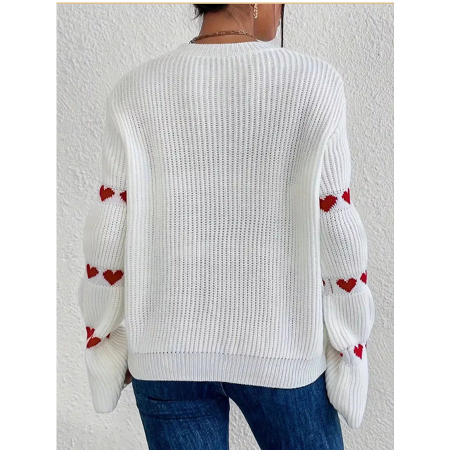 Heart Pattern Dropped Shoulder Sweater Apparel and Accessories