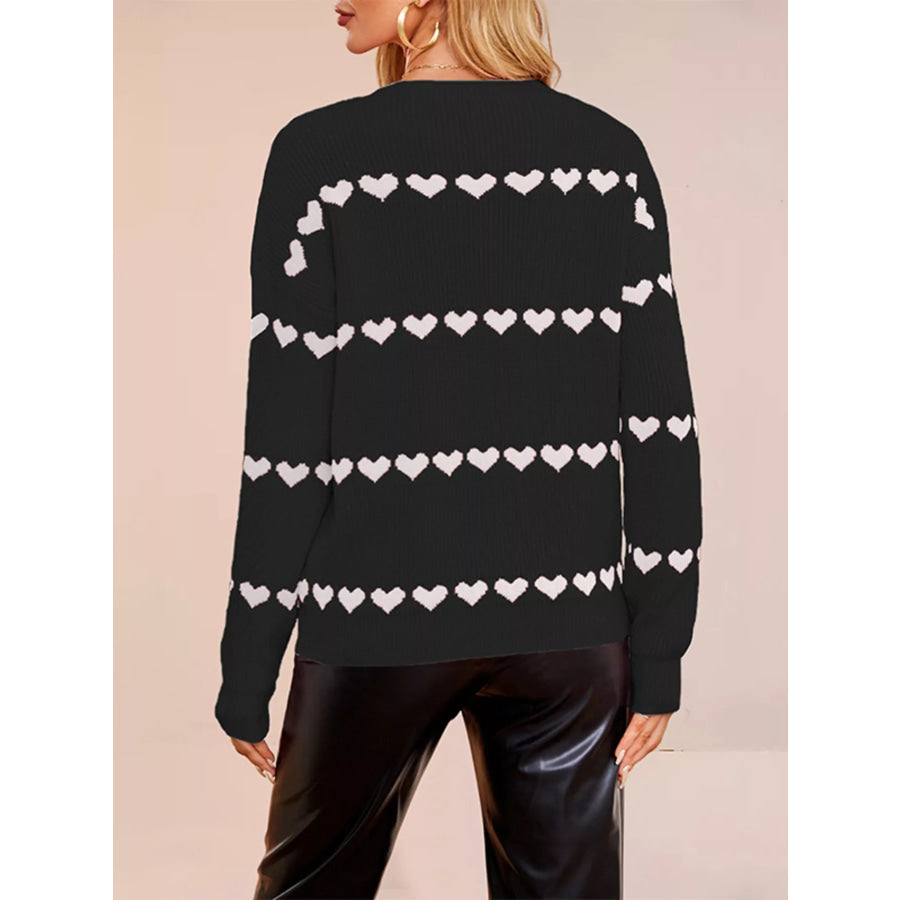 Heart Pattern Dropped Shoulder Sweater Apparel and Accessories