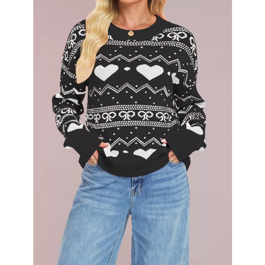 Heart Pattern Dropped Shoulder Sweater Apparel and Accessories