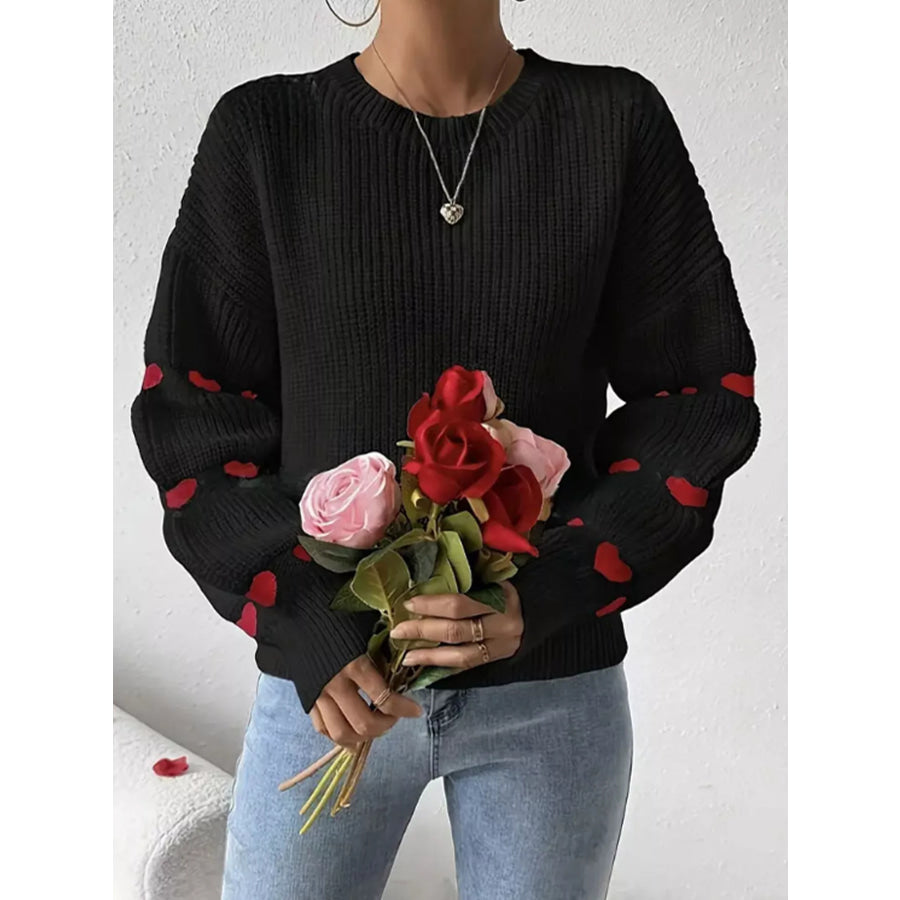 Heart Pattern Dropped Shoulder Sweater Apparel and Accessories