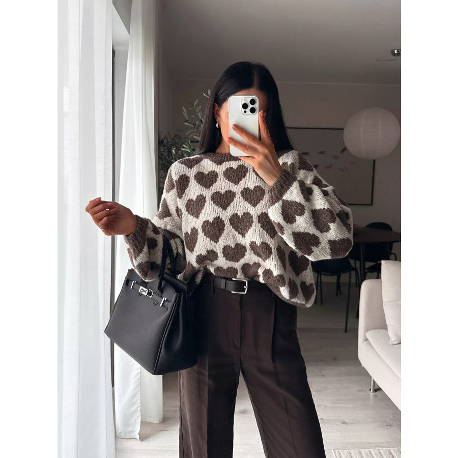 Heart Pattern Dropped Shoulder Sweater Apparel and Accessories