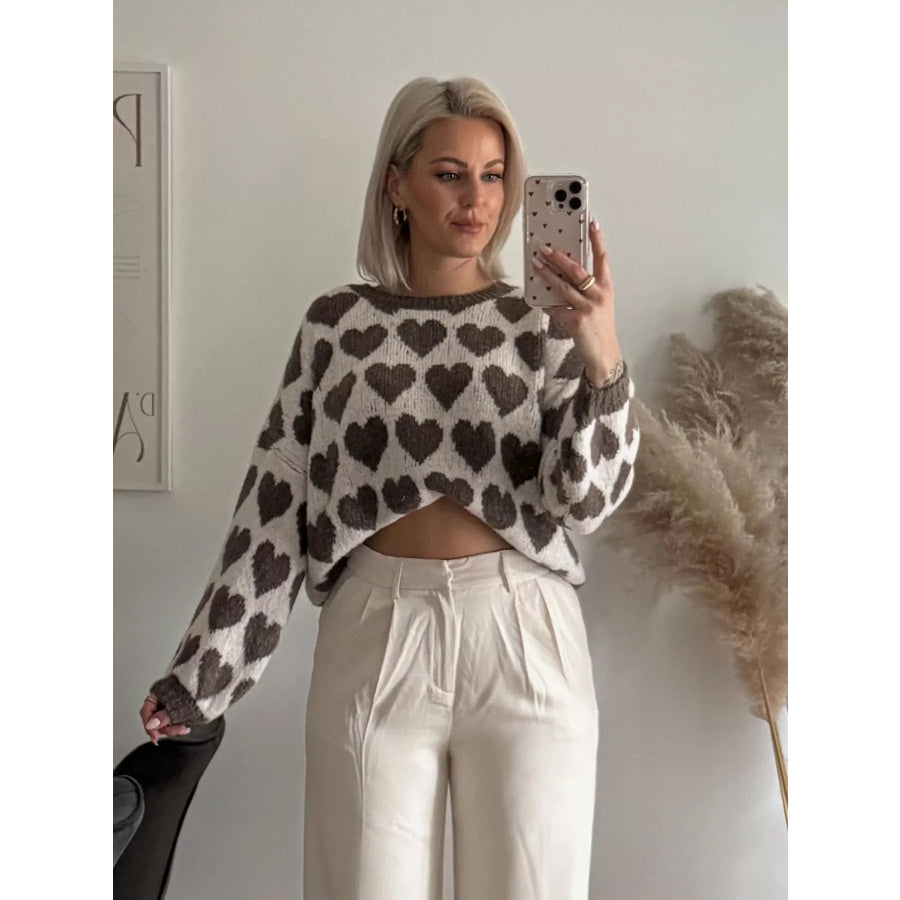 Heart Pattern Dropped Shoulder Sweater Apparel and Accessories