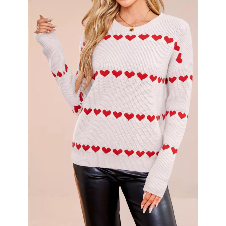 Heart Pattern Dropped Shoulder Sweater Apparel and Accessories