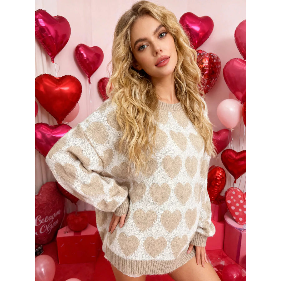 Heart Pattern Dropped Shoulder Sweater Apparel and Accessories