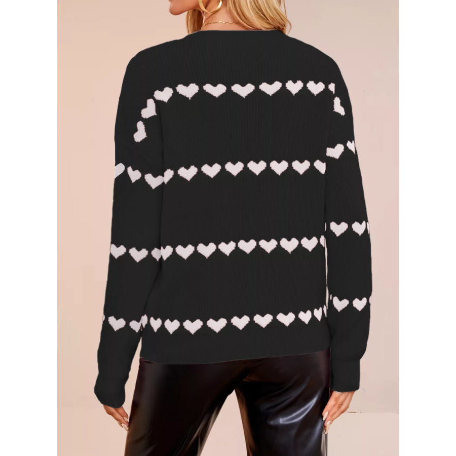 Heart Pattern Dropped Shoulder Sweater Apparel and Accessories