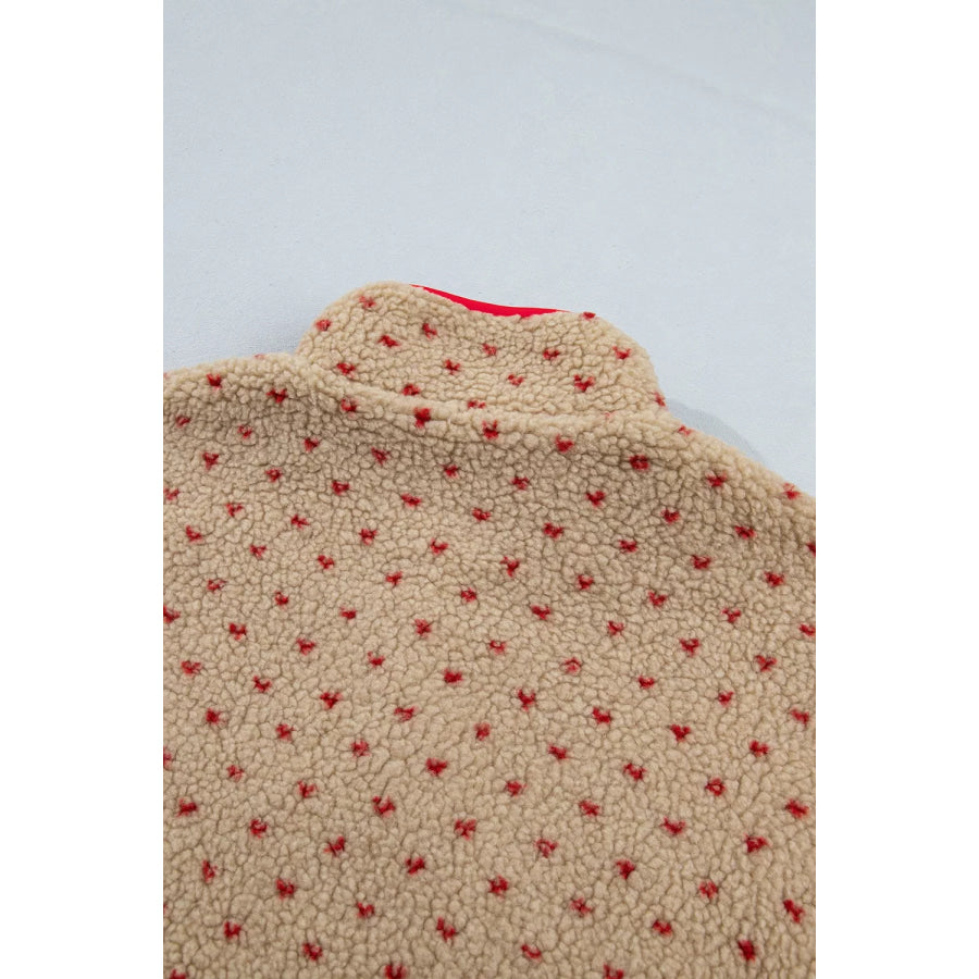 Heart Pattern Fleece Colorblock Collar Long Sleeve Sweatshirt Apparel and Accessories