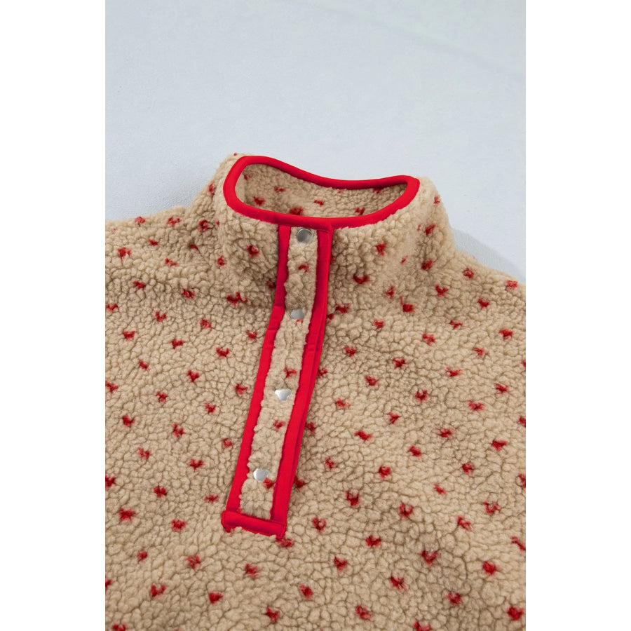 Heart Pattern Fleece Colorblock Collar Long Sleeve Sweatshirt Apparel and Accessories