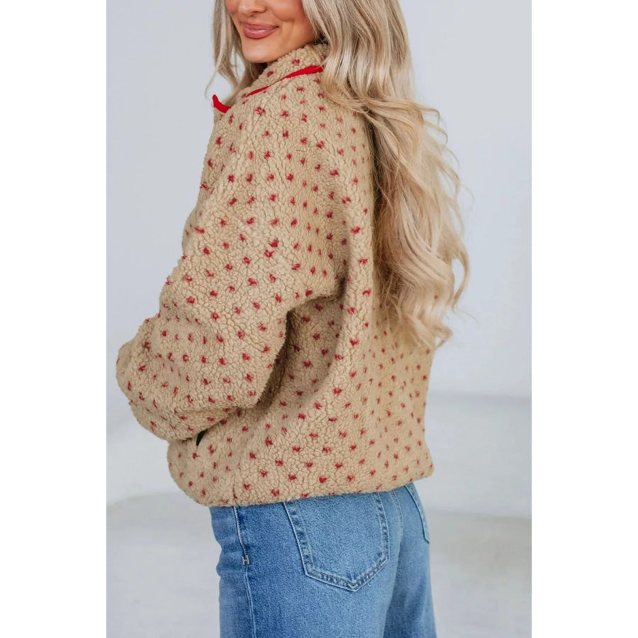 Heart Pattern Fleece Colorblock Collar Long Sleeve Sweatshirt Apparel and Accessories