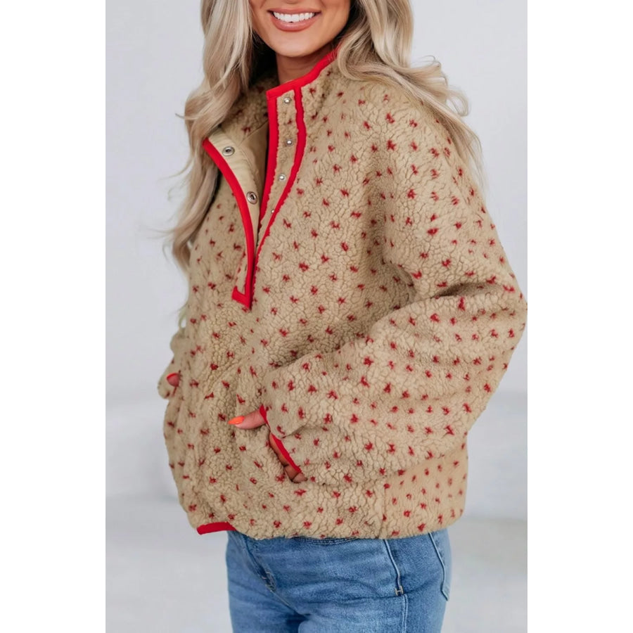 Heart Pattern Fleece Colorblock Collar Long Sleeve Sweatshirt Apparel and Accessories