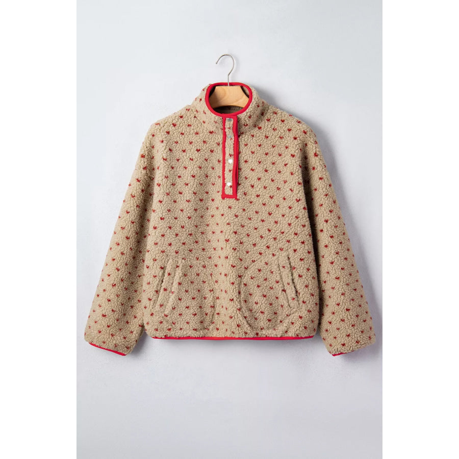 Heart Pattern Fleece Colorblock Collar Long Sleeve Sweatshirt Apparel and Accessories