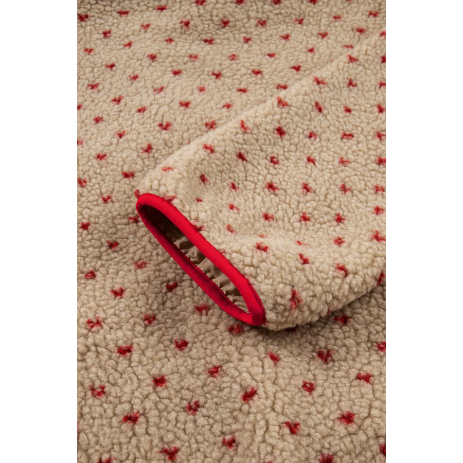 Heart Pattern Fleece Colorblock Collar Long Sleeve Sweatshirt Apparel and Accessories