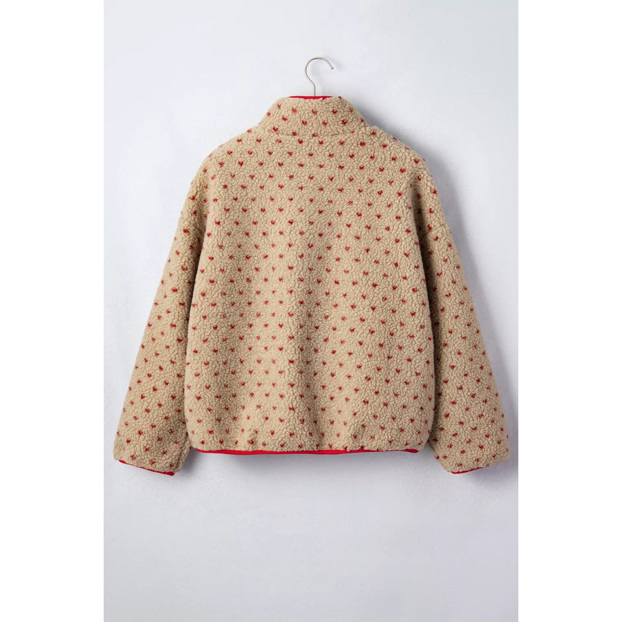 Heart Pattern Fleece Colorblock Collar Long Sleeve Sweatshirt Apparel and Accessories