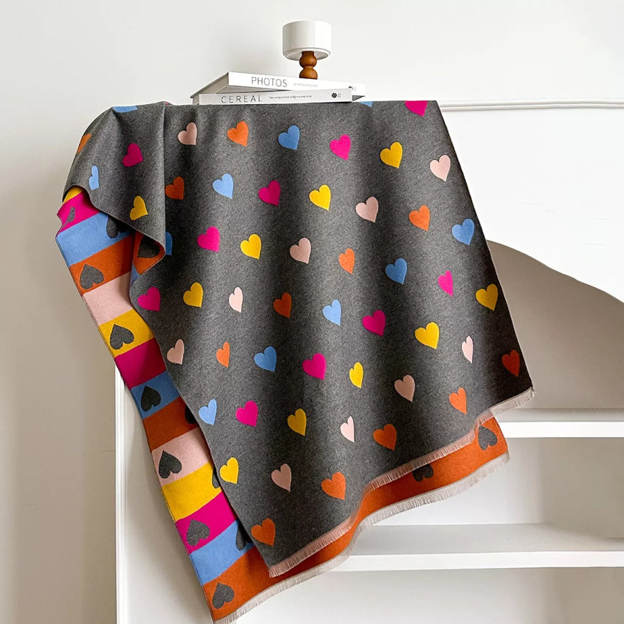 Heart Pattern Fringe Winter Scarf Apparel and Accessories