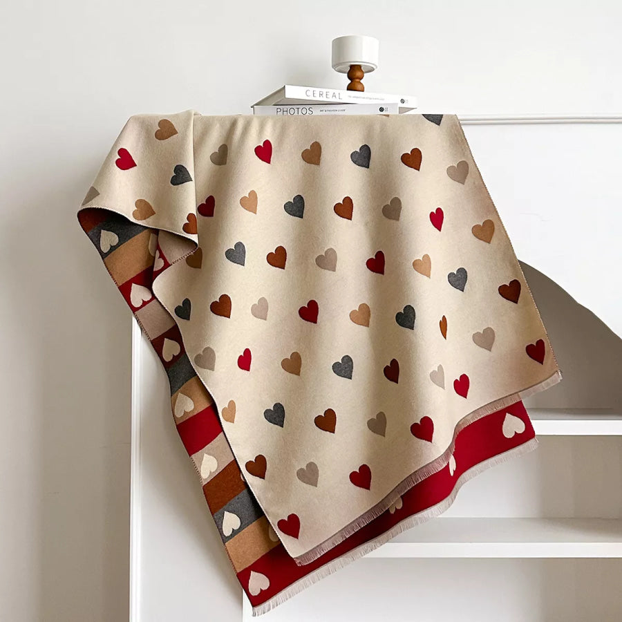 Heart Pattern Fringe Winter Scarf Apparel and Accessories