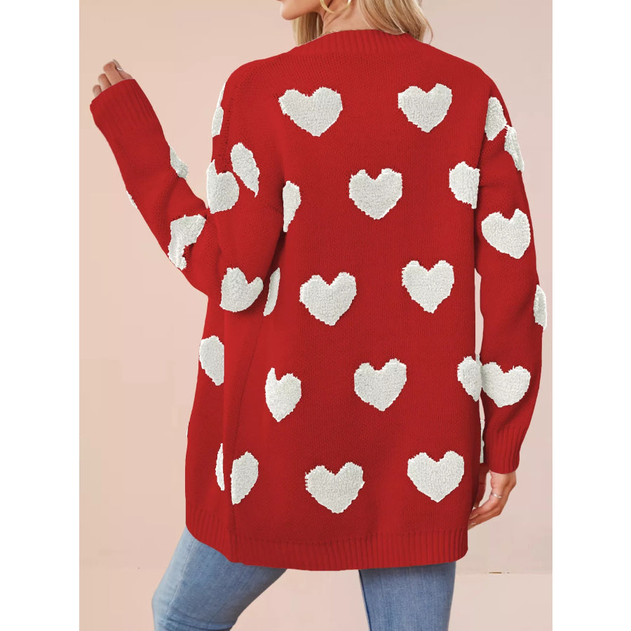 Heart Pattern Knit Button-Up Cardigan Apparel and Accessories