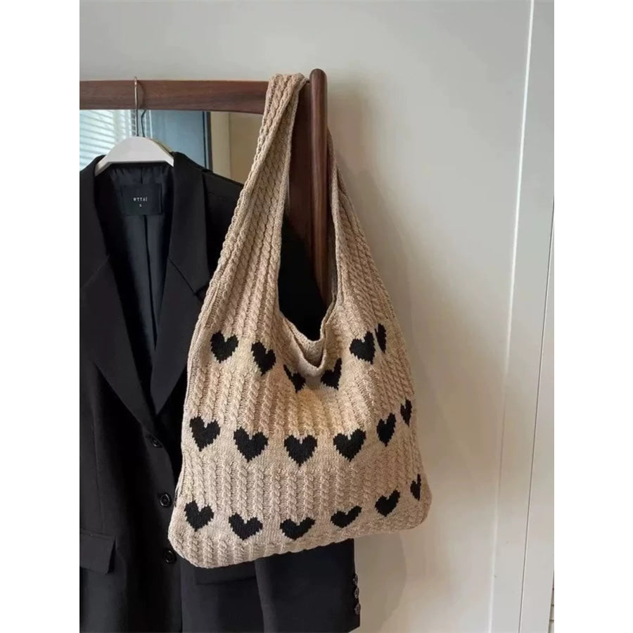 Heart Pattern Knitted Handbag Apparel and Accessories