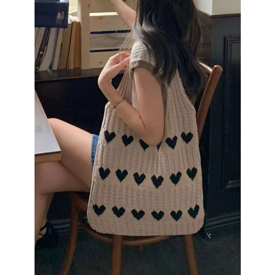 Heart Pattern Knitted Handbag Apparel and Accessories