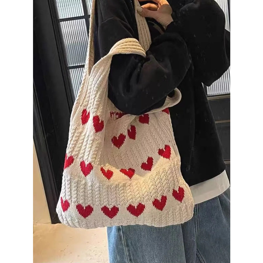 Heart Pattern Knitted Handbag Apparel and Accessories