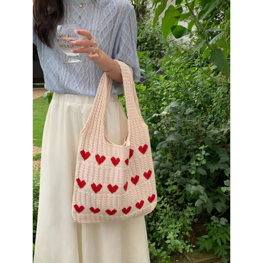 Heart Pattern Knitted Handbag Apparel and Accessories