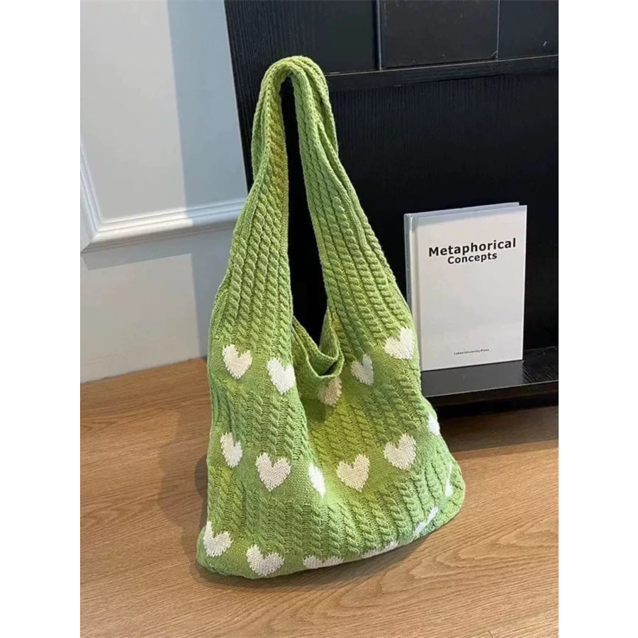 Heart Pattern Knitted Handbag Gum Leaf / One Size Apparel and Accessories
