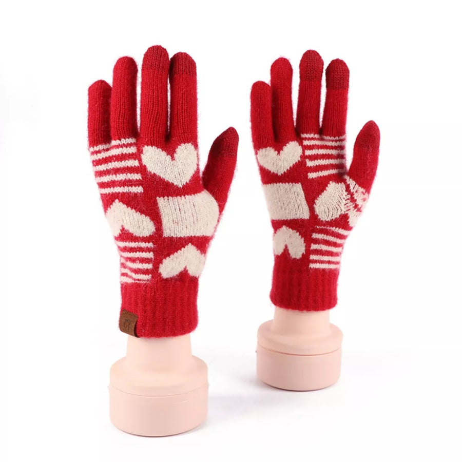 Heart Pattern Knitted Touchscreen Gloves Apparel and Accessories